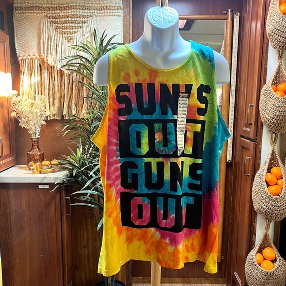 NWT Spencers XL Tie Dye Tank Top Suns Out Guns Out Rainbow Pride Festival Tee - Picture 1 of 8